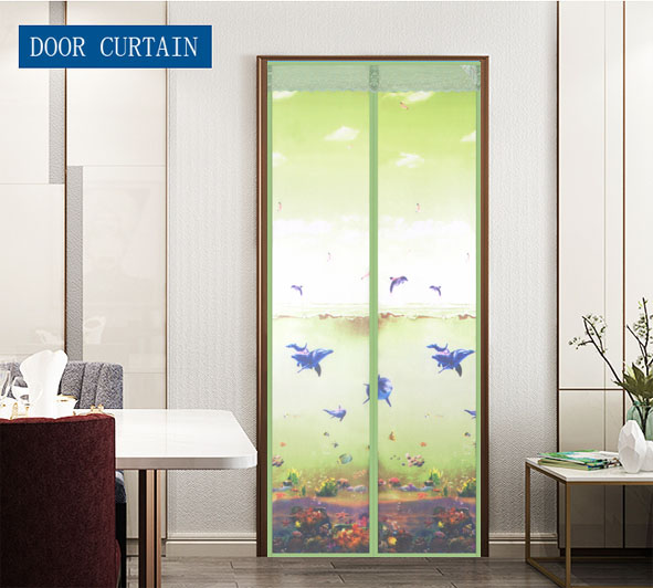 Printed cloth 2020 new magnetic soft yarn door curtain-underwater world magnetic soft yarn door curtain green