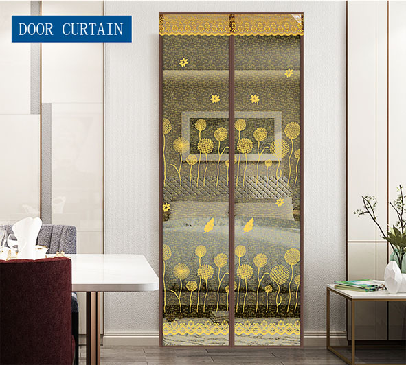 Striped cloth New 2020 Door Curtain-Dandelion Magnetic Soft Yarn Door Curtain Coffee