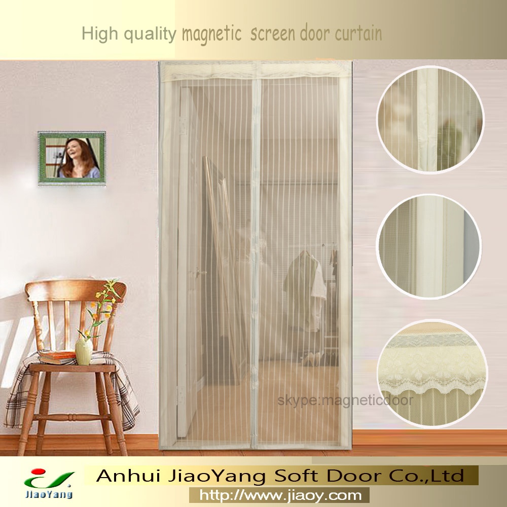 Factory Price Magnetic Door Screen with Heavy Duty Mesh Curtain and Full Frame Hook&Loop White