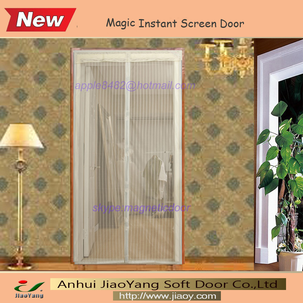 Factory Price Magnetic Door Screen with Heavy Duty Mesh Curtain and Full Frame Hook&Loop White