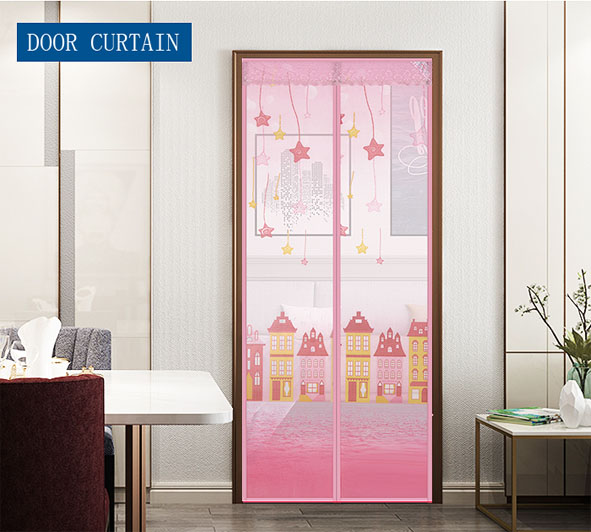 Magnetic Curtains Anti Mosquito Insects Mesh Nets Automatic Closing Door Screens Printing Star Pink