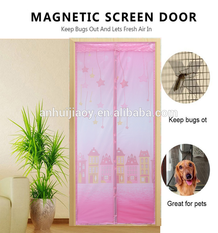 Magnetic Curtains Anti Mosquito Insects Mesh Nets Automatic Closing Door Screens Printing Star Pink