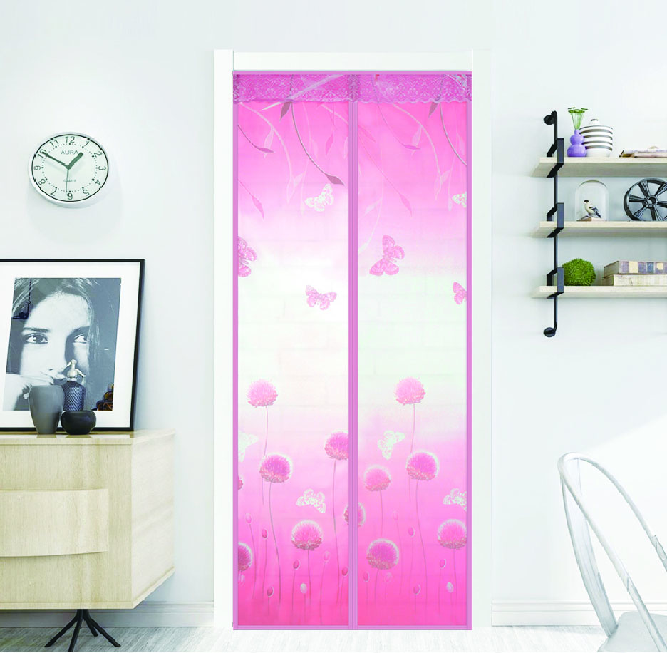 folding antimosquito net sliding screen doors to prevent bugs and mosquitos Pink