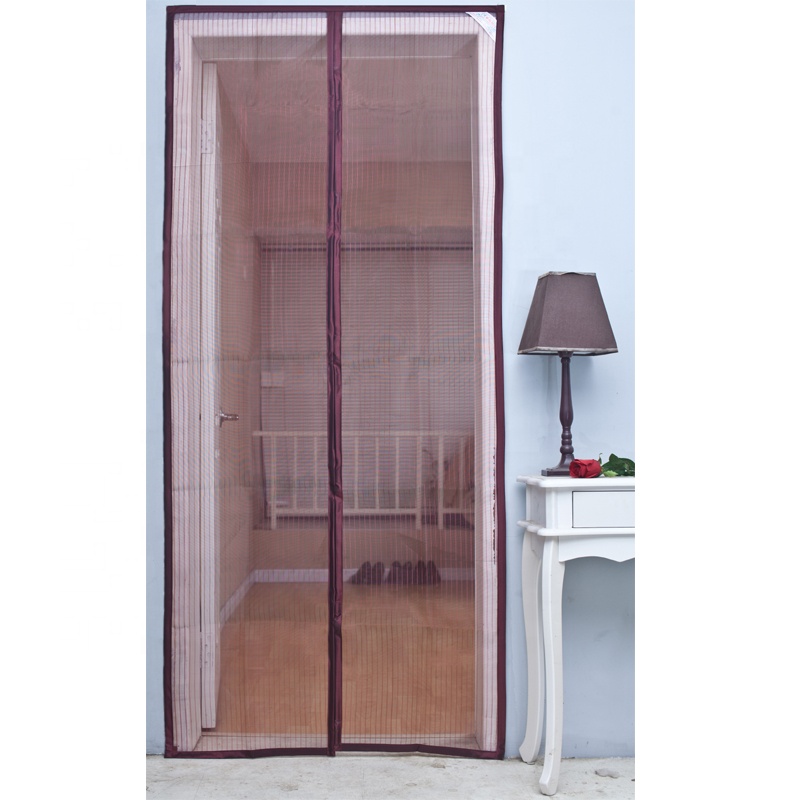 polyester Mesh Door Screens Curtain with Magnets Closure Wine Red
